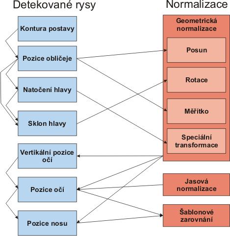 3.5 Detekce obličejových rysů Z kapitoly 3. je patrné, že znalost některých rysů je požadována pro výpočet určitých typů normalizace obličeje. Z obrázku (Obrázek 3.