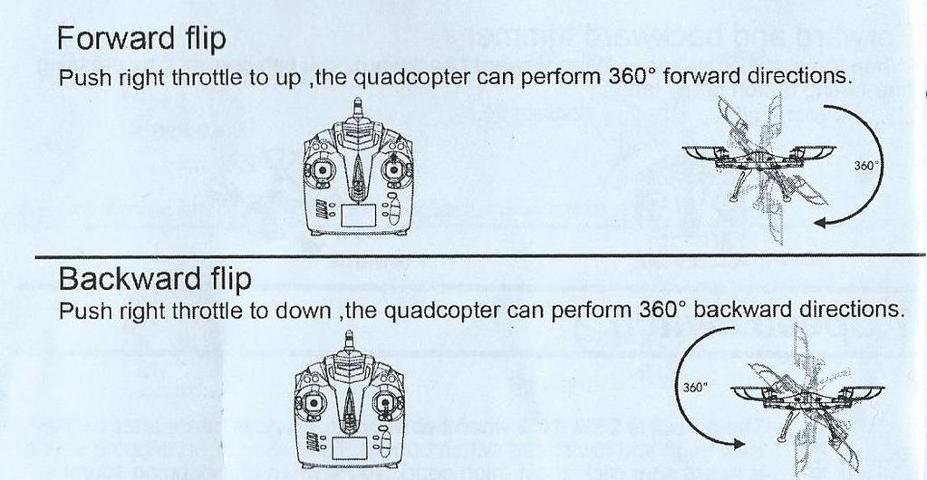 Forward flip- otočka dopředu Push the right throttle to up- pro otočku směrem dopředu zatáhněte pravou pákou směrem vpřed.