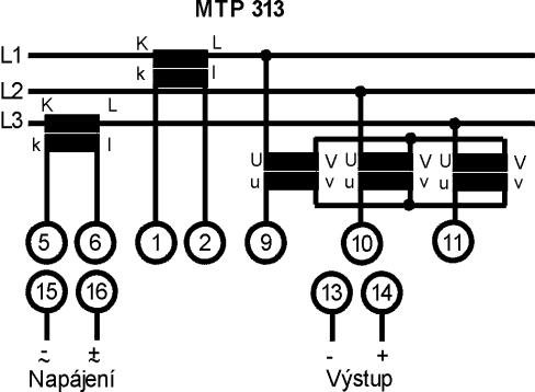 Typ: MTP 313 - převodník činného výkonu v třífázové třívodičové nevyvážené síti Popis funkce - vstupní signály jsou galvanicky odděleny transformátory a zesíleny.