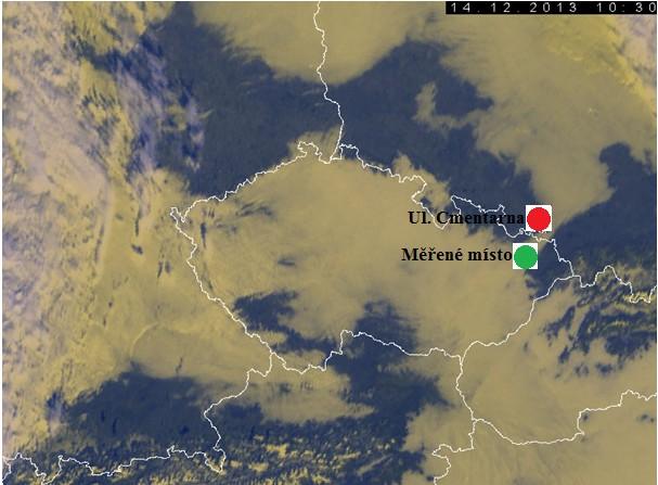 Obrázek 4.1 Umístění vysílače Ul. Cmentarna Na obrázku 4.1 lze vidět, ţe se tento vysílač nacházel pod inverzní vrstvou. Pokud porovnáme tabulky 4.1 a 4.