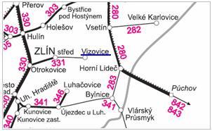 4.1.3.2 Železniční doprava Základní železniční síť na území SO ORP Vizovice je tvořena pouze jediným úsekem celostátní železniční trati č. 331 Vizovice Zlín Otrokovice (trať č.