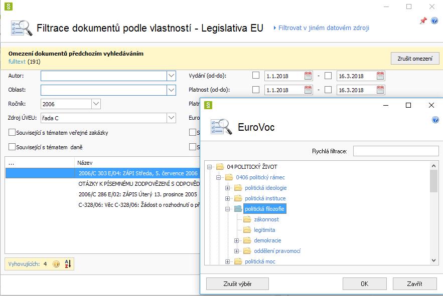 1 2 3 1 - Volba pro opětovné vyhledávání ve Fulltextovém vyhledávání v zúženém