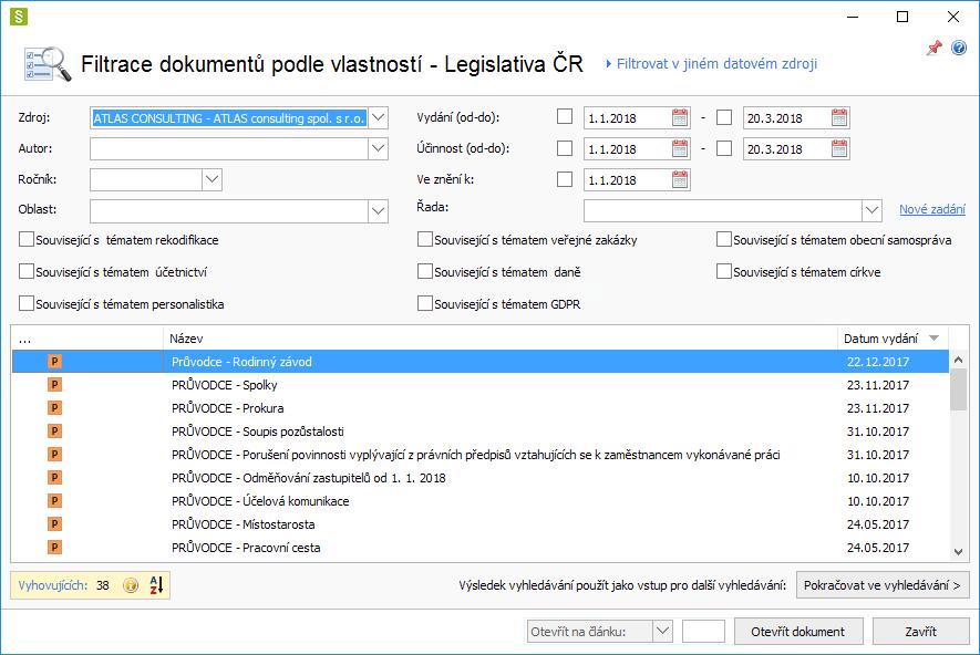 4.10 Filtr dokumentů (Podle vlastností) Pokud se nacházíte v situaci, kdy před vyhledáním dokumentu znáte namísto údajů o jeho názvu a číslu informace o tom, kdy byl vydán, jaká je jeho účinnost, kdo