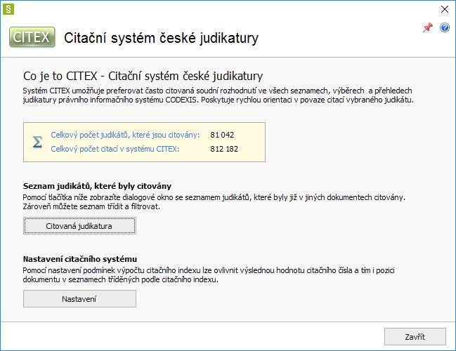 6.3 CITEX Systém CITEX umožňuje preferovat často citovaná soudní rozhodnutí ve všech seznamech, výběrech a přehledech judikatury právního informačního systému CODEXIS.