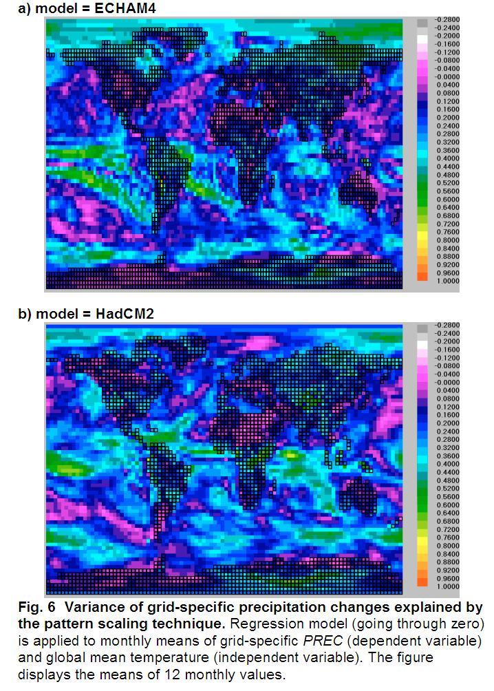 01 level Variance of grid-specific precipitation changes explained by the pattern scaling technique #months in which the standardised change of PREC does not