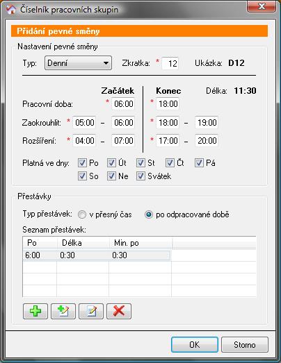 Typické příklady nastavení pracovních skupin: 3-úrovňový model Fond na týden: 37:30 (38:45 u dvousměnného provozu) Vyrovnávací období: 6 měsíců 2-úrovňový model dle denního fondu Fond na den: Po-Pá