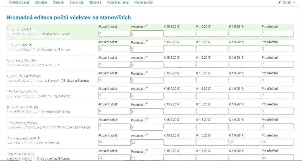 Postupně vpisovat údaje Pozor na soulad údajů u aktuálního stavu a stavu pro