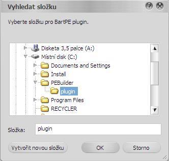 Po kliknutí na tlačítko OK dojde ke zkopírování příslušných souborů do složky c:\pebuilder\plugin.