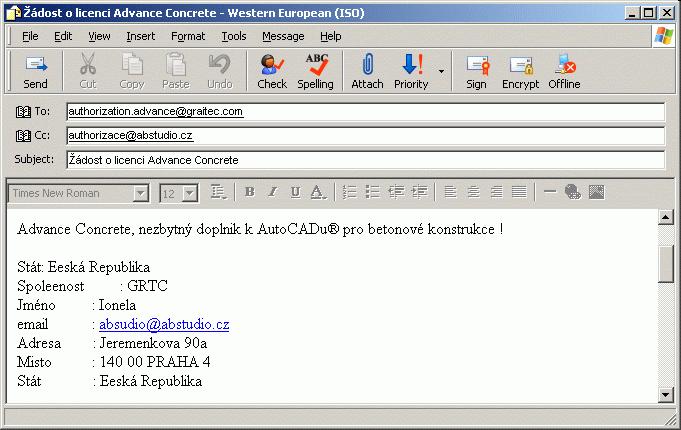 Jesliže vyberete odeslání po emailu, zpráva se připraví automaticky. Odešlete email na navrženou adresu: Jesliže vyberete odeslání faxem, fax je automaticky připraven s naformátovaným textem.