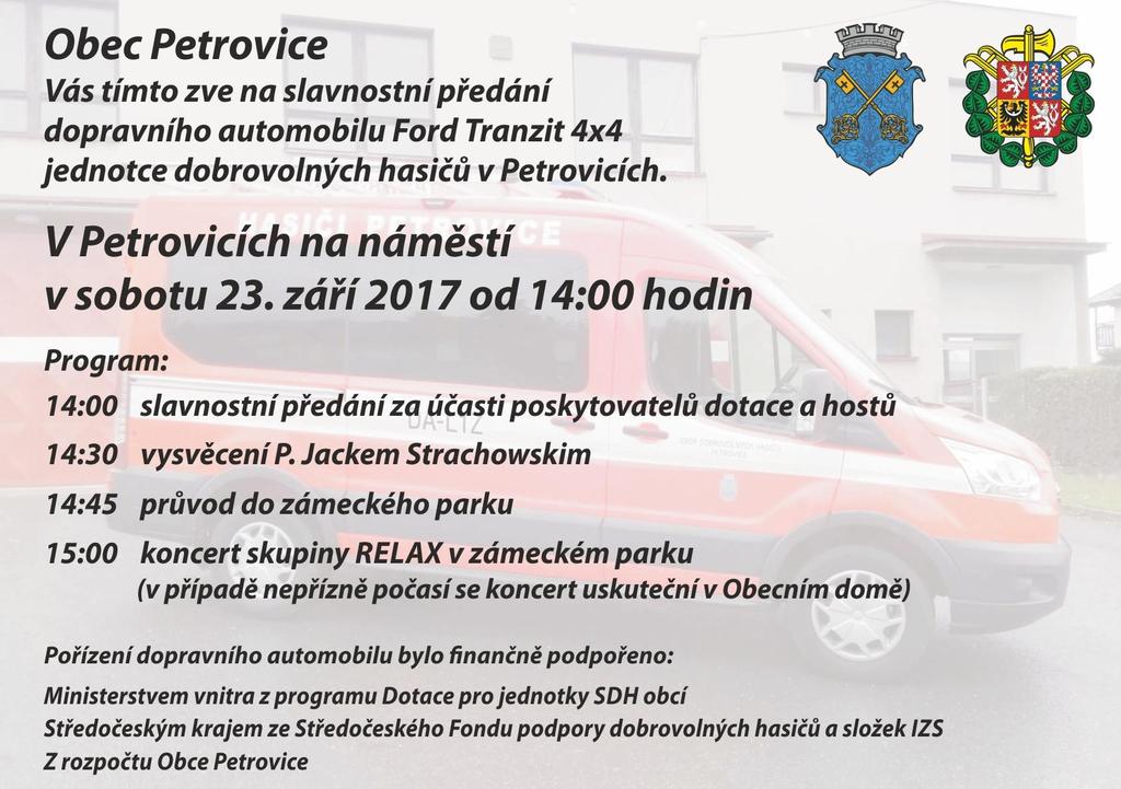 Obec Petrovice, Městys Vysoký Chlumec, ZD Krásná Hora a.s., SDH Obděnice, Hornické muzeum Příbram, Pivovar Lobkowicz, ESOX štičí líheň Tábor pořádají Putování za Jakubem Krčínem v Obděnicích v sobotu dne 30.