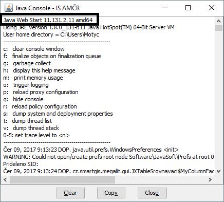 3) Po startu AMČR se zobrazí konzole s výpisem údajů o provozu aplikace.