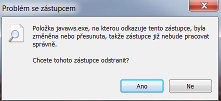 F. Oprava nefunkční ikony AMČR po aktualizaci Java Pokud se po kliknutí na ikonu AMČR objeví následující hlášení: nebo