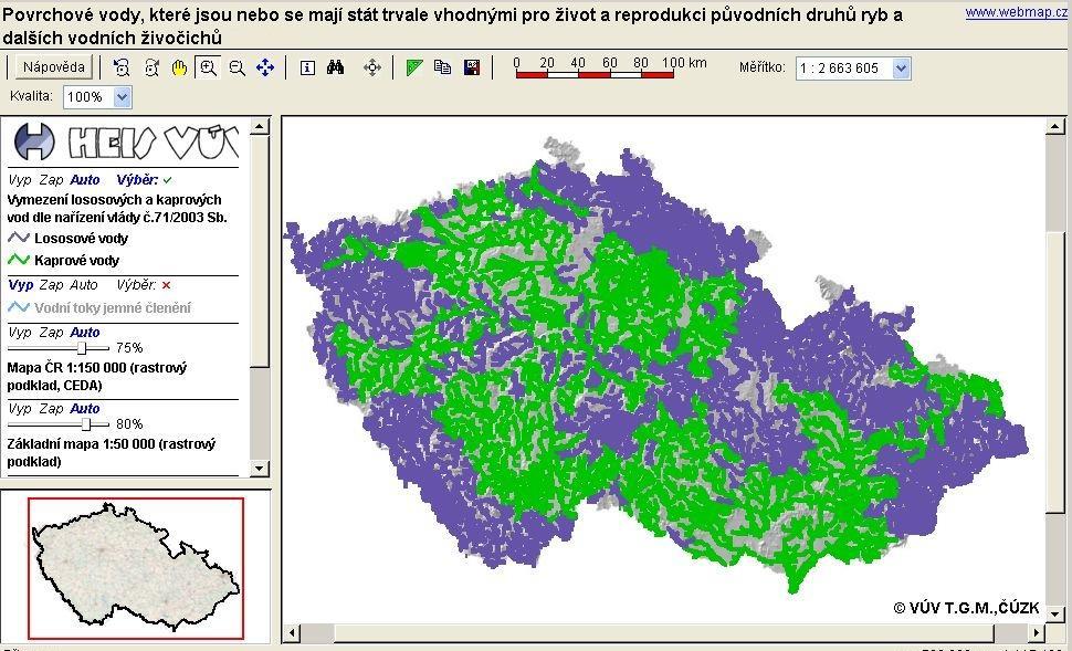 Obrázek: Prezentace dat v internetovém mapovém prohlížeči Odkazy Zákon č. 254/2001 Sb., o vodách a o změně některých zákonů (vodní zákon) ve znění zákona č. 20/2004 Sb., zákona č. 150/2010 Sb.