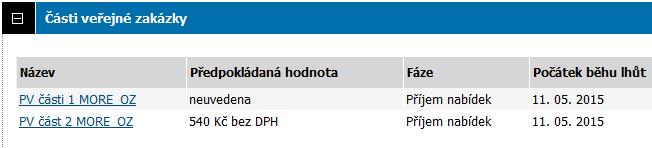 Obrázek 52: VZ na části v rámci jednoho řízení Obrázek 53: VZ na části v samostatných řízeních U VZ na části v rámci jednoho zadávacího řízení máte tlačítko odeslat nabídku pouze na hlavní části této