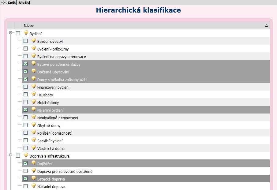 Je třeba zaškrtnout zvolené klasifikace, kam popisovaný ISVS zařadit.