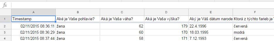 Správa odpovedí V tabuľke Google SpreadSheet Možnosť skopírovať