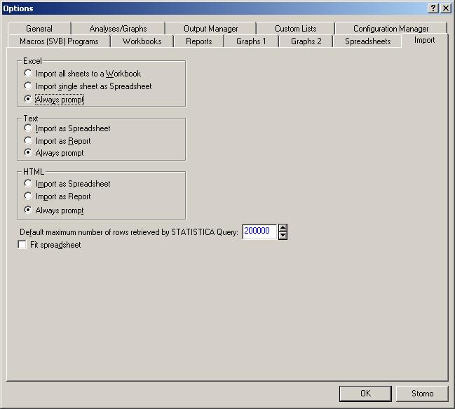 Nastavení programu Statistica XII (Import dat) Import z Excelu do workbooku, spreadshheetu nebo se zeptat Import textu do spreadshheetu, reportu nebo