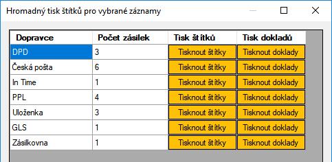 Tisknout můžete primární doklady k vybraným záznamům v hlavní tabulce, pomocí tlačítka Tisk primárních dokladů pod tabulkou.