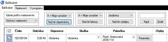 Nesmíte zadat dva stejné názvy nebo kódy položek do různých řádků. Potom by párování nefungovalo. 3) Při načtení dat do Balíkobotu se pak správně vyplní dopravce i služba.