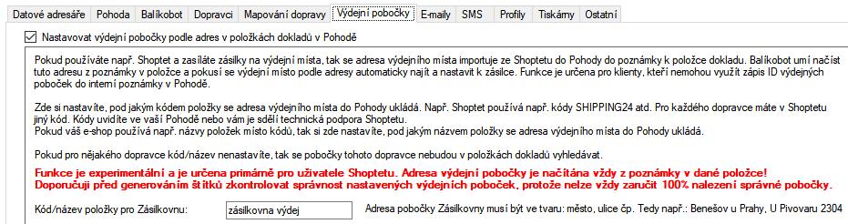 1) Pokud potřebujete automaticky načítat pobočku Zásilkovny z dodací adresy v Pohodě, tak