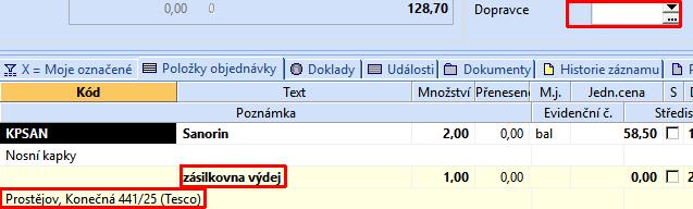Nastavení/Výdejní pobočky zadáte kód nebo název položky, ve které se nachází adresa výdejní