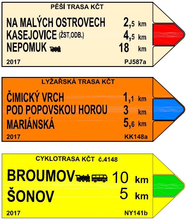 Celá síť turistických značených tras je zobrazena v pravidelně aktualizovaných turistických mapách Klubu českých turistů. Turistické trasy jsou v ČR značeny podle metodiky KČT.
