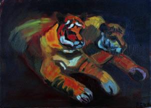 183 Petra Kameníková Dva ležící tygři olej na plátně 50 70