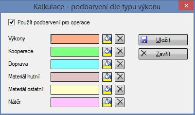 (Kč, ) Pdbarvení dle typu výknu Umžňuje nastavit pdbarvení dle typů výknu (Výkny, Kperace, Dprava, Materiál