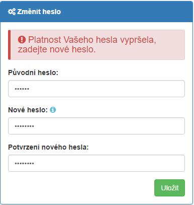 hesla administrátorem nebo v okamžiku, kdy heslo vyprší, je nutné zadat staré i nové heslo hned v okamžiku přihlašování. Zásadně se nedoporučuje ukládat přihlašovací jméno a heslo v prohlížeči.