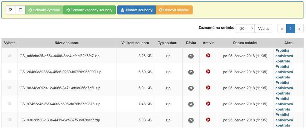 2.4 Schválení souborů Dále je potřeba postoupit soubory jednotlivým vyznačením a