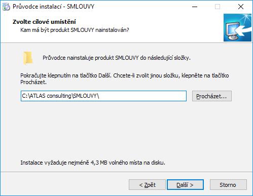 Volba cílového adresáře V dalším kroku je již vyžadována kontrola uživatelem a případné rozhodnutí, kam má být na pevný disk instalována aplikace.