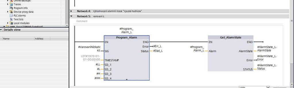 Analogové měření s použitím Program alarm 2.