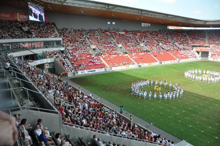 Hromadné skladby Vystoupení hromadných skladeb se uskuteční v Eden Aréně (U Slavie 1540/2a, Praha 10 Vršovice). Hromadné skladby jsou rozděleny do dvou programů večerní a odpolední: I.