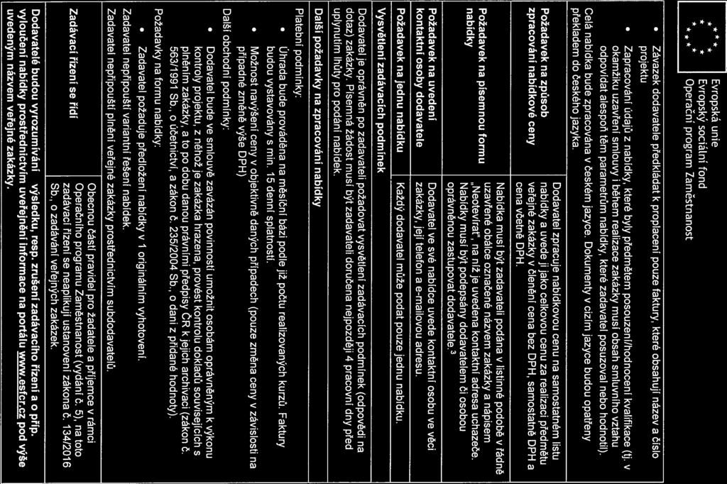 * Evrpská unie Evrpský sciá[n fnd * Operační prgram Zaměstnanst. Závazek ddavatele předkládat k prplacení puze faktury, které bsahují název a čísl prjektu.