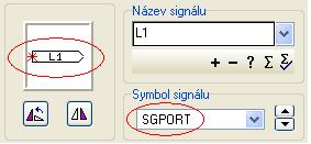 Pokud je volba S odkazem aktivní, potom program zapíše k názvům signálu na koncích spoje odkaz na navazující spoj na jiné stránce.