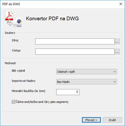 5.12.4.2. Konvertovat PDF do DWG progecad obsahuje nástroj, umožňující převést vektorové PDF do DWG výkresů a následně je využít k úpravám nebo jako podklad pro další práci.