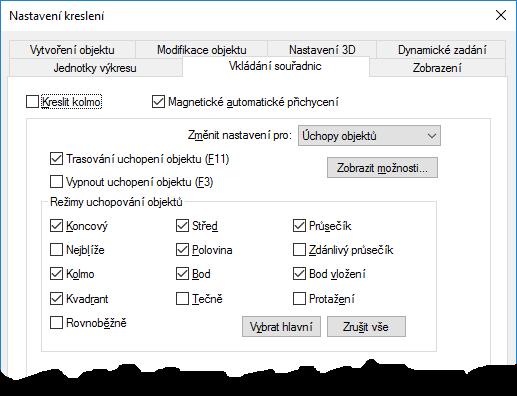 4.6.5.1. Trvalé uchopování V programu je možné zapnout trvalé uchopování, které funguje téměř ve všech příkazech (existuje několik výjimek).