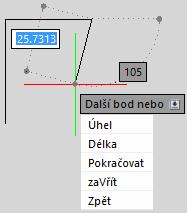 s kurzorem nad bodem) a po chvíli se na uchopovacím bodu zobrazí křížek a jde od bodu vytáhnout pomocná čára.