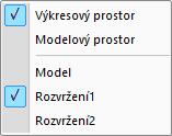 Přepínání mezi výkresovým a modelovým prostorem je možné i pomocí tlačítka vpravo dole na stavovém řádku. Tlačítko mění název podle aktivní záložky.