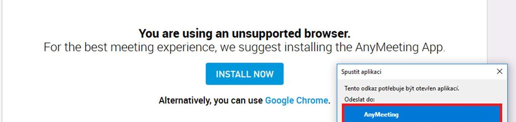 vyberete aplikaci AnyMeeting a klikněte