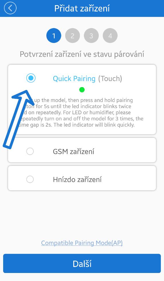 4. V telefonu a. ios (iphone, ipad) i. Po stisknutí na tlačítko + v aplikaci ewelink vyberte metodu párování (nejčastěji tu první). ii.