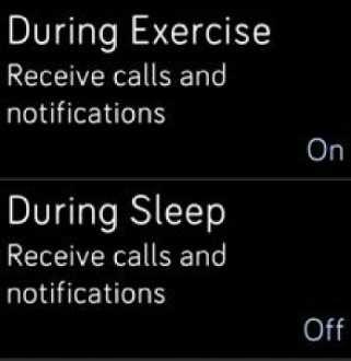 Chcete-li upozornění vypnout, abyste je během cvičení a spánku nedostávali, klepněte na položku Notifications a pak klepněte na položku During Exercise nebo During Sleep a upravte nastavení.