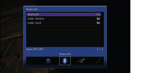 Bluetooth Konfigurace nastavení Bluetooth. Audio Send Konfigurace nastavení Bluetooth při použití přístroje jako vysílače Bluetooth. Transmitter Zapíná/vypíná funkce přenosu zvuku po Bluetooth.
