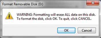 Klepněte na OK ve výstražném okně Format a pokračujte s formátováním disku.