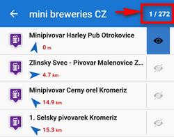 na mapě) a všech bodů ve složce: Každý řádek seznamu obsahuje: ikonu (1) - buď je stejná jako u