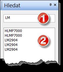 Hledat Panel Hledat umožňuje vyhledávat značky, texty a grafické objekty (pokud obsahují text). Hledaný výraz pište do políčka (1). Do oblasti výsledků hledání (2) se přesunete klávesou.