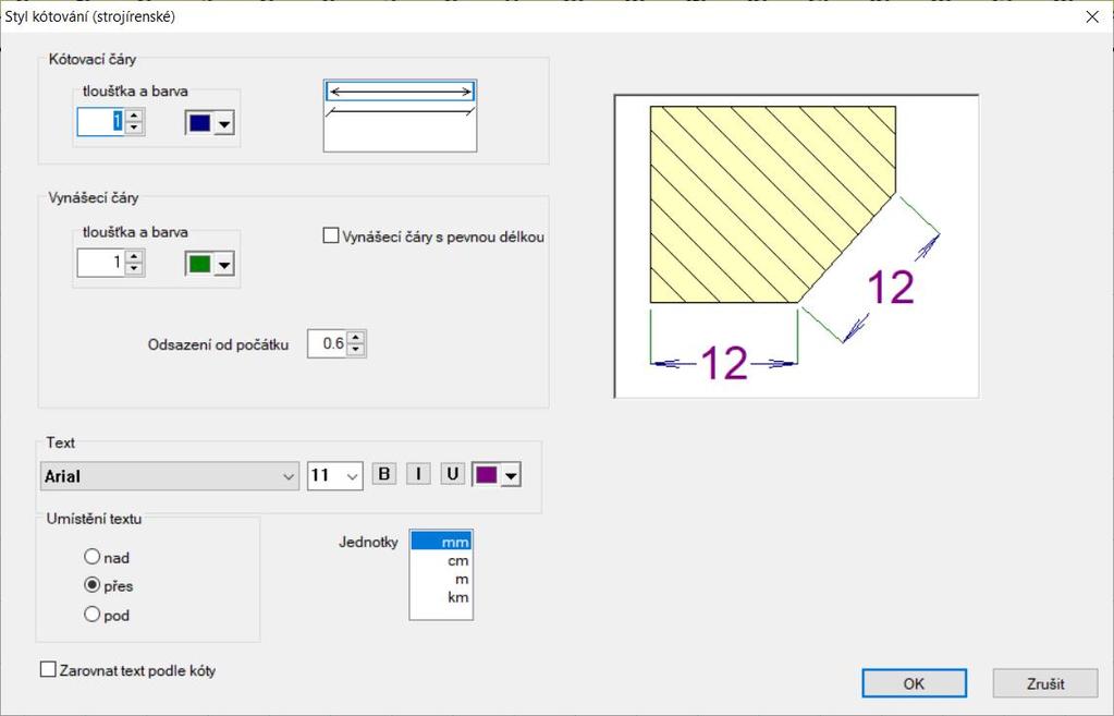 parametry stylu kótování.