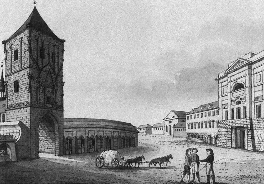 Hybernské náměstí, 1815 (A. Gustav) Tisíciletý mnohotvárný stavební vývoj Starého Města probíhal celkem plynule, přesto však v něm najdeme dva důležité zlomy.