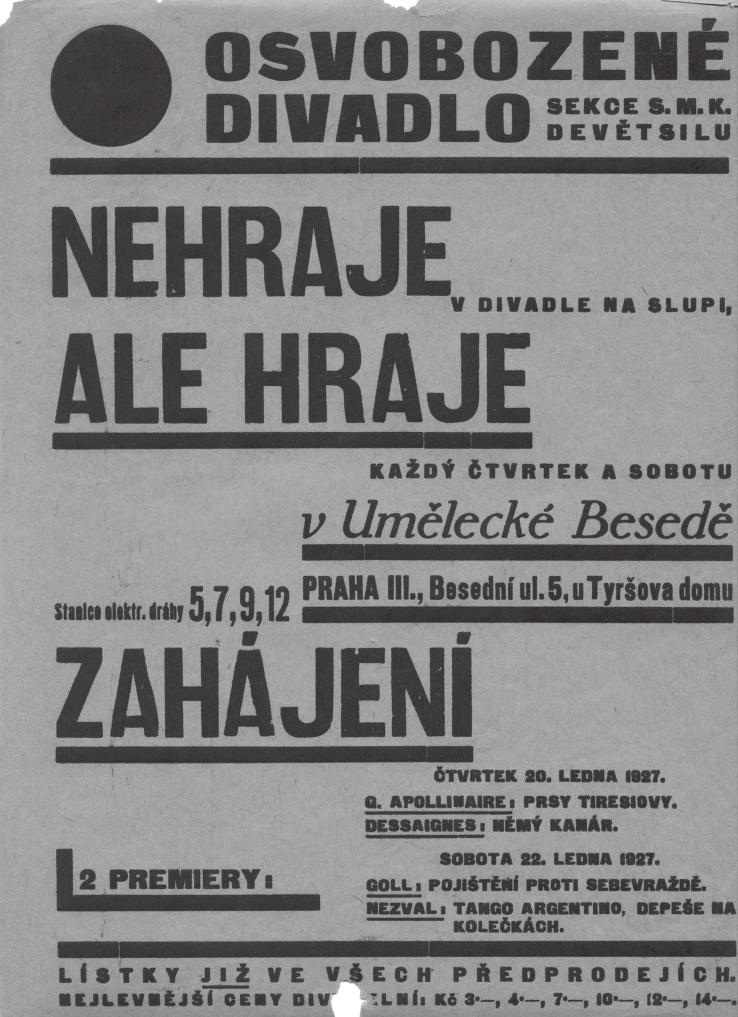 Jiří Frejka a Osvobozené divadlo (1926-1927) 71 Plakát oznamující přesun provozu Osvobozeného