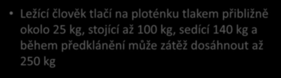 Meziobratlová ploténka Ležící člověk tlačí na ploténku tlakem přibližně okolo 25